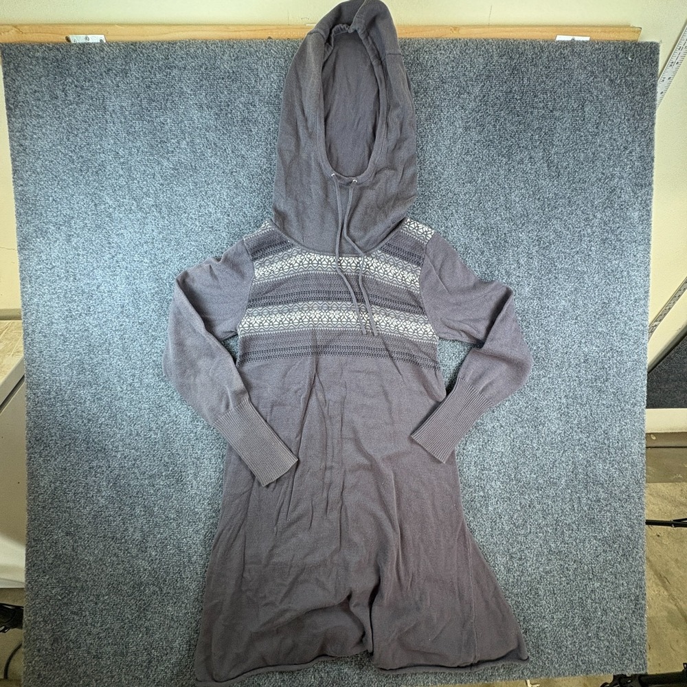 prAna Coco Sweater Dress Womens Small Gray Fair Isleā Knit Hooded Drawstring